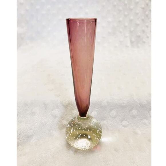 Vintage Holmgaard Danish Handblown Amethyst Bubble Base Small Bud Vase - Picture 3 of 7